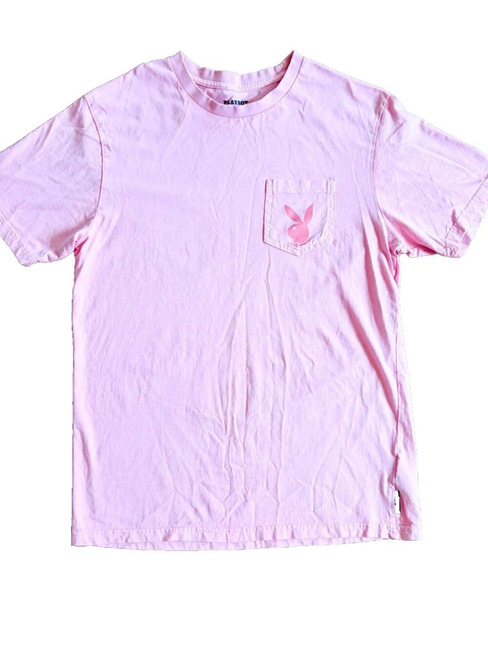 Playboy Pink T-Shirt Size Small Bunny Logo Pocket Tee 100% Cotton